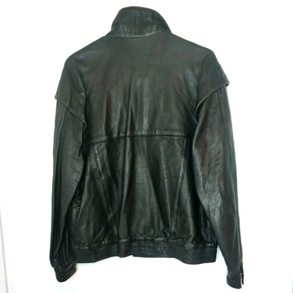 Vintage Torras Black Leather Jacket Mens Size 48 Made In Spain Pure Wool Lining - Picture 2 of 12